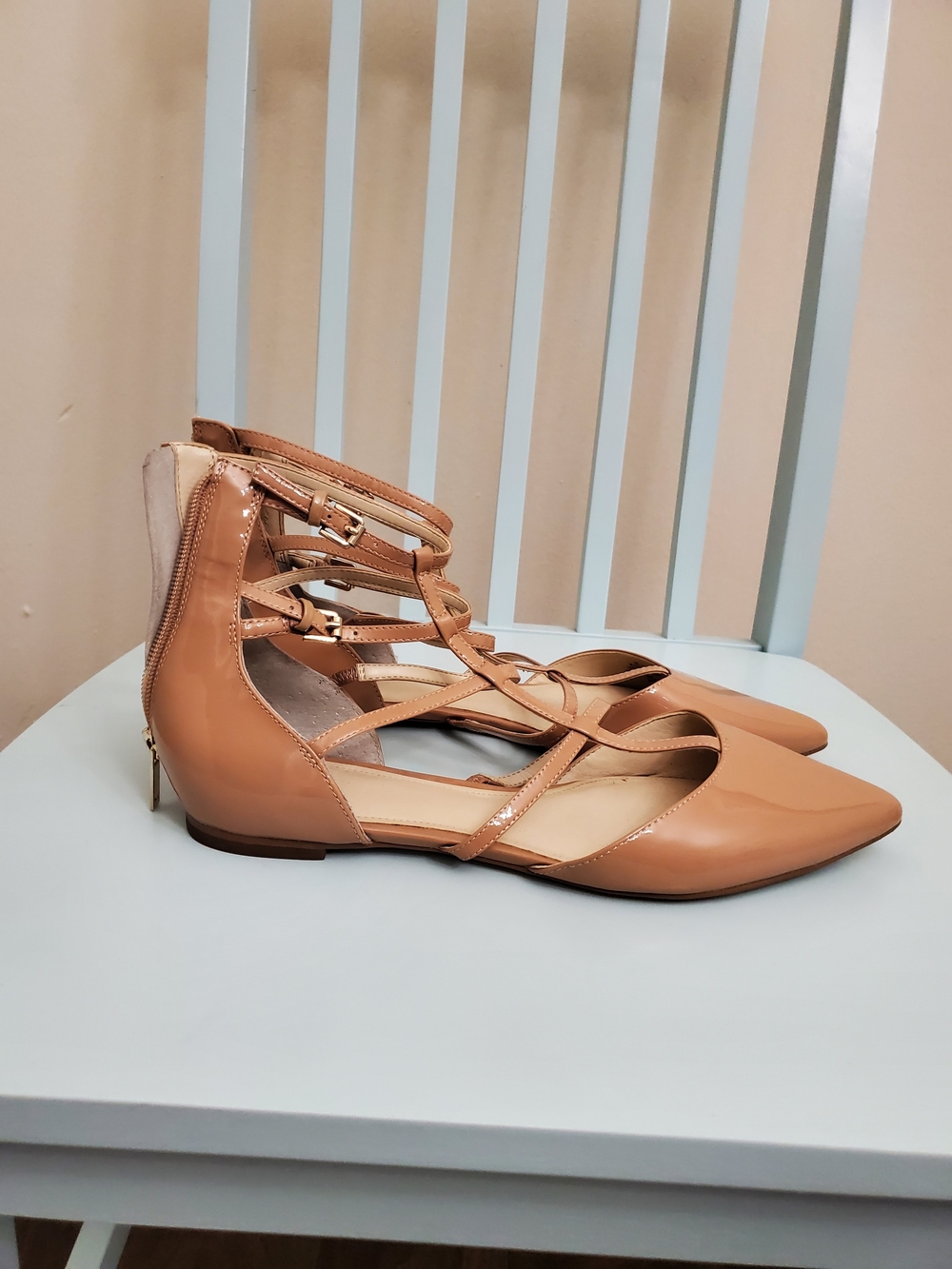 Marc Fisher Women’s Nude Strappy Pointed Flat Shoes